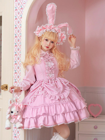 ピンクスイートロリータドレス ポリエステル ノースリーブ ジャンパー スイートロリータドレス