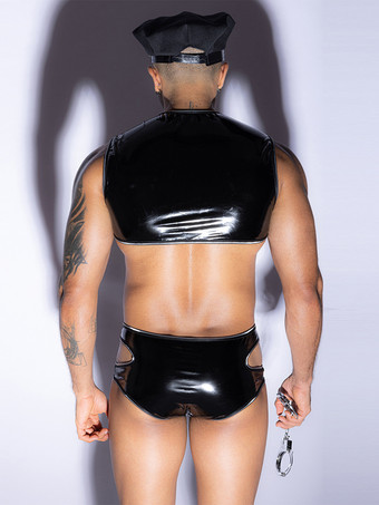 メンズ セクシー コスチューム ポリスマン キャップ レイブ クラブ ポリエステル ジャンプスーツと帽子