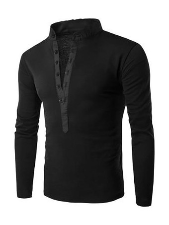 negro Camisetas Cuello Joya Elegante Mangas Largas