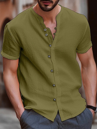 ハンターグリーン 夏ビーチカジュアルシャツ 半袖キューバメンズシャツ