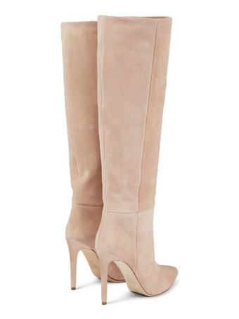 スエードニーハイブーツ女性ポインテッドトゥハイヒールニーブーツ