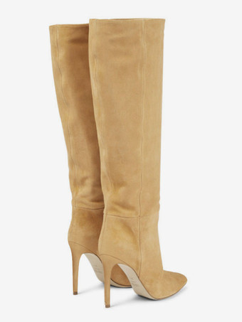 スエードニーハイブーツ女性ポインテッドトゥハイヒールニーブーツ