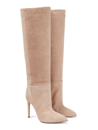 スエードニーハイブーツ女性ポインテッドトゥハイヒールニーブーツ