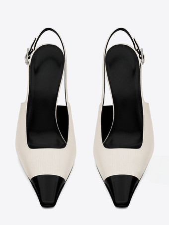 サテン スリングバック パンプス ブラック スクエア トゥ スティレット ヒール パンプス