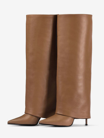 ブラック ポインテッド トゥ フォールドオーバー ニーハイ ブーツ