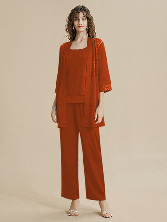 ブリックレッド花嫁の母ドレス ジュエルネック 7分袖 レース 足首丈 ゲストドレス 結婚式用