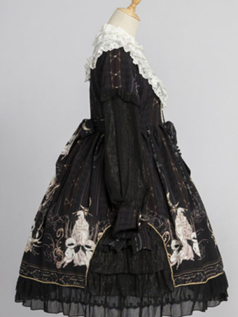 甘いロリータOPドレス白長袖ポリエステルデイリーカジュアルロリータワンピースドレス