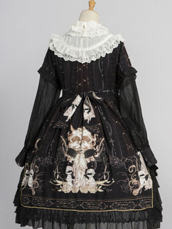 甘いロリータOPドレス白長袖ポリエステルデイリーカジュアルロリータワンピースドレス