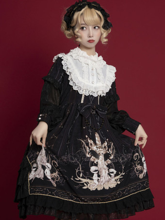 甘いロリータOPドレス白長袖ポリエステルデイリーカジュアルロリータワンピースドレス