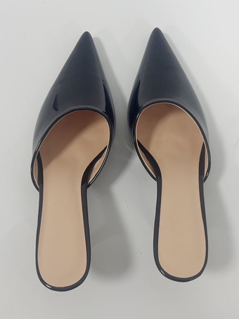 ハイヒールミュール ブラック ポインテッドトゥ スティレットヒール パンプス