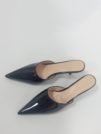 ハイヒールミュール ブラック ポインテッドトゥ スティレットヒール パンプス