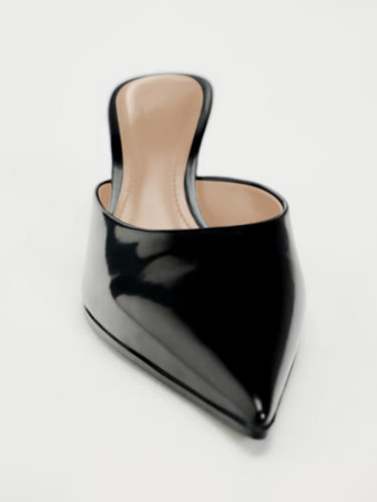 ハイヒールミュール ブラック ポインテッドトゥ スティレットヒール パンプス