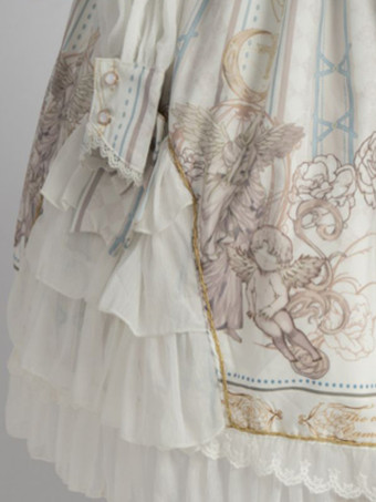 甘いロリータOPドレス白長袖ポリエステルデイリーカジュアルロリータワンピースドレス