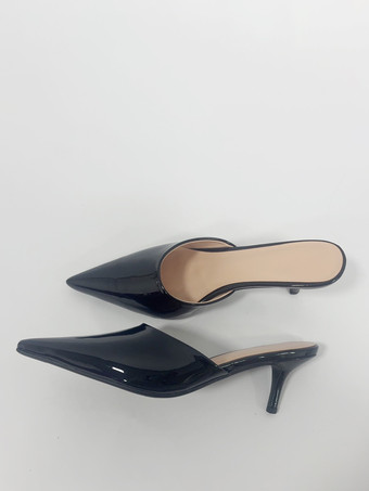 ハイヒールミュール ブラック ポインテッドトゥ スティレットヒール パンプス