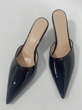 ハイヒールミュール ブラック ポインテッドトゥ スティレットヒール パンプス