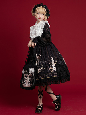 甘いロリータOPドレス白長袖ポリエステルデイリーカジュアルロリータワンピースドレス