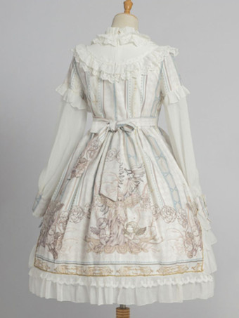 甘いロリータOPドレス白長袖ポリエステルデイリーカジュアルロリータワンピースドレス