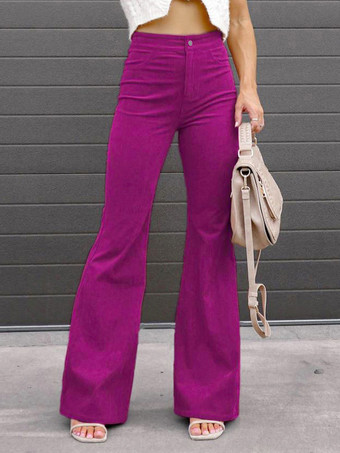 MoradoPantalones vaqueros acampanados de cintura alta pantalones casuales hasta el suelo en color sólido