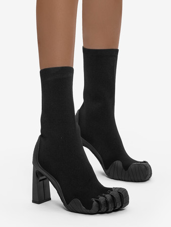 Women's Toe Ankle Boots White Special Shaped Heel Elastic Booties
