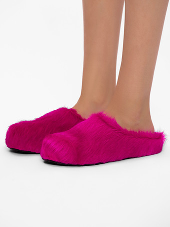 Women Winter Slippers Faux Fur Hair Round Toe slides