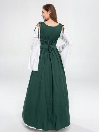 中世のレトロな白いドレスとバーガンディ色のガウン、レースアップコルセットのヴィンテージコスチューム