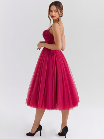 スイートチュールミディドレス Aライン バースデーパーティー スリップドレス レディース 2025