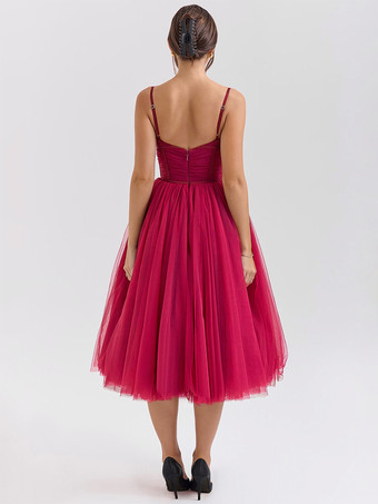 スイートチュールミディドレス Aライン バースデーパーティー スリップドレス レディース 2025