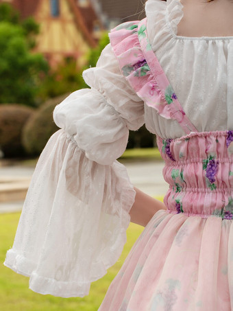 スイートロリータブラウス ホワイト 長袖 ロリータトップ フリル ロリータシャツ