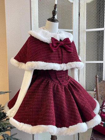 スイートロリータドレス ポリエステル ノースリーブ リボン スイートクリスマスロリータドレス