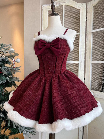 スイートロリータドレス ポリエステル ノースリーブ リボン スイートクリスマスロリータドレス