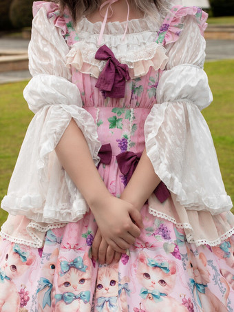 スイートロリータブラウス ホワイト 長袖 ロリータトップ フリル ロリータシャツ