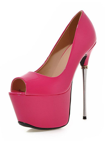 パンプス ピンヒール 靴の甲の素材：パテント PU ピープトゥシューズ ゴールド スリップオン セクシーハイヒール 16cm シック＆モダン シューズ パーティー キャバ 2次会 二次会 結婚式 無地 ハイヒールシューズ フォーマルイブニング レディース靴