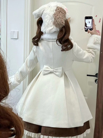 スイートロリータコート ピンクのリボン ポンポン ポリエステル オーバーコート 冬用ロリータアウター