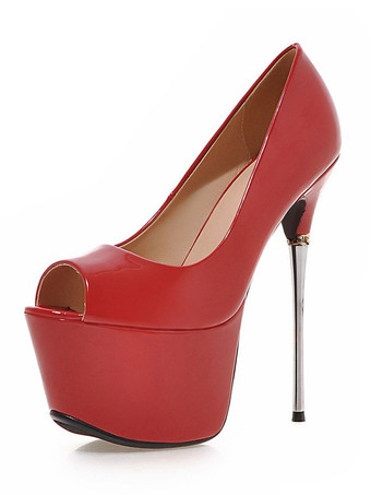 パンプス ピンヒール 靴の甲の素材：パテント PU ピープトゥシューズ ゴールド スリップオン セクシーハイヒール 16cm シック＆モダン シューズ パーティー キャバ 2次会 二次会 結婚式 無地 ハイヒールシューズ フォーマルイブニング レディース靴