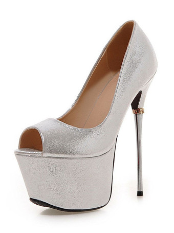 パンプス ピンヒール 靴の甲の素材：パテント PU ピープトゥシューズ ゴールド スリップオン セクシーハイヒール 16cm シック＆モダン シューズ パーティー キャバ 2次会 二次会 結婚式 無地 ハイヒールシューズ フォーマルイブニング レディース靴