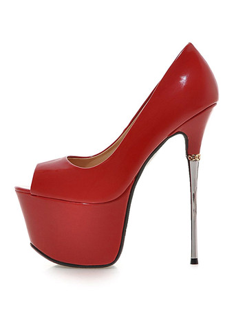 パンプス ピンヒール 靴の甲の素材：パテント PU ピープトゥシューズ ゴールド スリップオン セクシーハイヒール 16cm シック＆モダン シューズ パーティー キャバ 2次会 二次会 結婚式 無地 ハイヒールシューズ フォーマルイブニング レディース靴