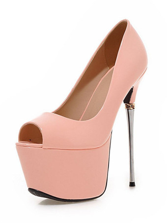 パンプス ピンヒール 靴の甲の素材：パテント PU ピープトゥシューズ ゴールド スリップオン セクシーハイヒール 16cm シック＆モダン シューズ パーティー キャバ 2次会 二次会 結婚式 無地 ハイヒールシューズ フォーマルイブニング レディース靴