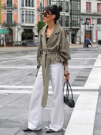 クロップド丈ウィンドブレーカー タイウエストジャケット レディース 2025