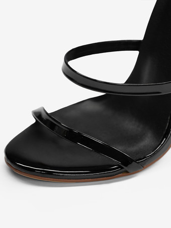 ブラックハイヒールサンダル ストラップ付きオープントゥ スティレットヒール ドレスシューズ