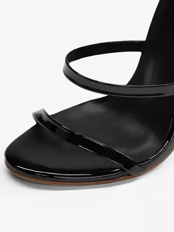 ブラックハイヒールサンダル ストラップ付きオープントゥ スティレットヒール ドレスシューズ