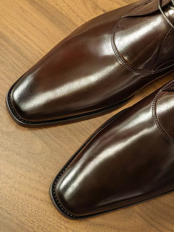 メンズ ドレスブーツ ブラック 牛革 レースアップ スクエアトゥ アンクルブーツ