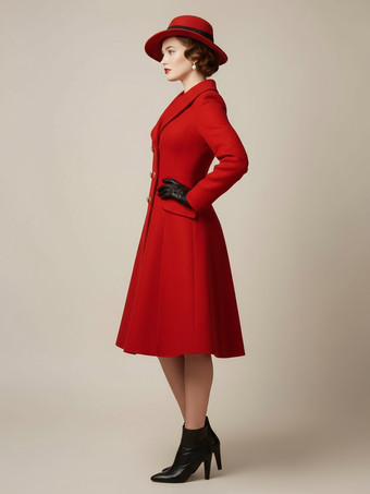 ヴィンテージAライン ダブルブレスト ウール フレア ミディコート レディース 2025