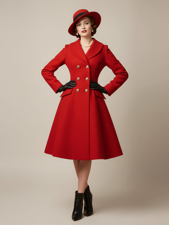 ヴィンテージAライン ダブルブレスト ウール フレア ミディコート レディース 2025