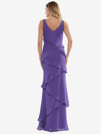 花嫁の母親のためのパーティードレス Vネック ノースリーブ Aライン フリル ウェディングゲストドレス