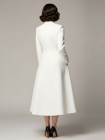 ヴィンテージ スタンドカラー Aライン ウール フレアコート（ホワイト、レディース）2025