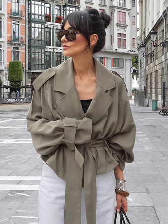 ハンターグリーン クロップド丈ウィンドブレーカー タイウエストジャケット レディース 2025