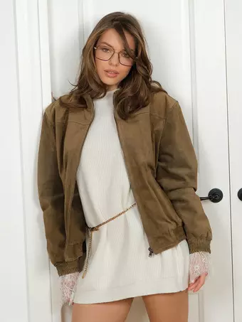 Blouson aviateur zippé en daim vintage pour femme 2026 - Milanoo.com