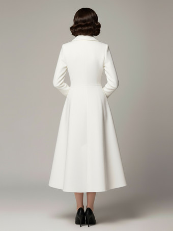 ヴィンテージ クラシック ラペル Aライン ウール フレアコート（ホワイト、レディース）2025
