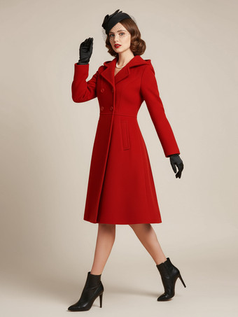 ヴィンテージ フード付き Aライン ダブルブレスト ウール ミディコート レディース 2025