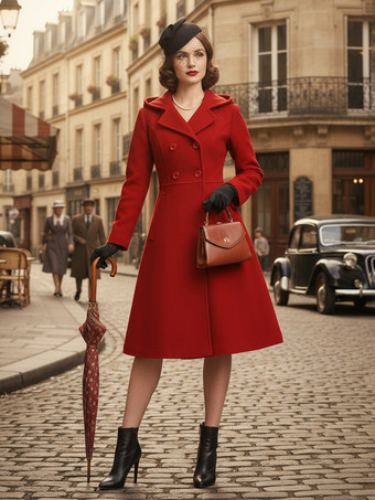 ヴィンテージ フード付き Aライン ダブルブレスト ウール ミディコート レディース 2025